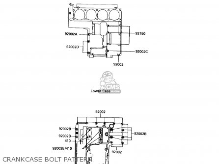 CRANKCASE BOLT PATTERN - ZX900A6 1989 EUROPE UK FR FG NR SD