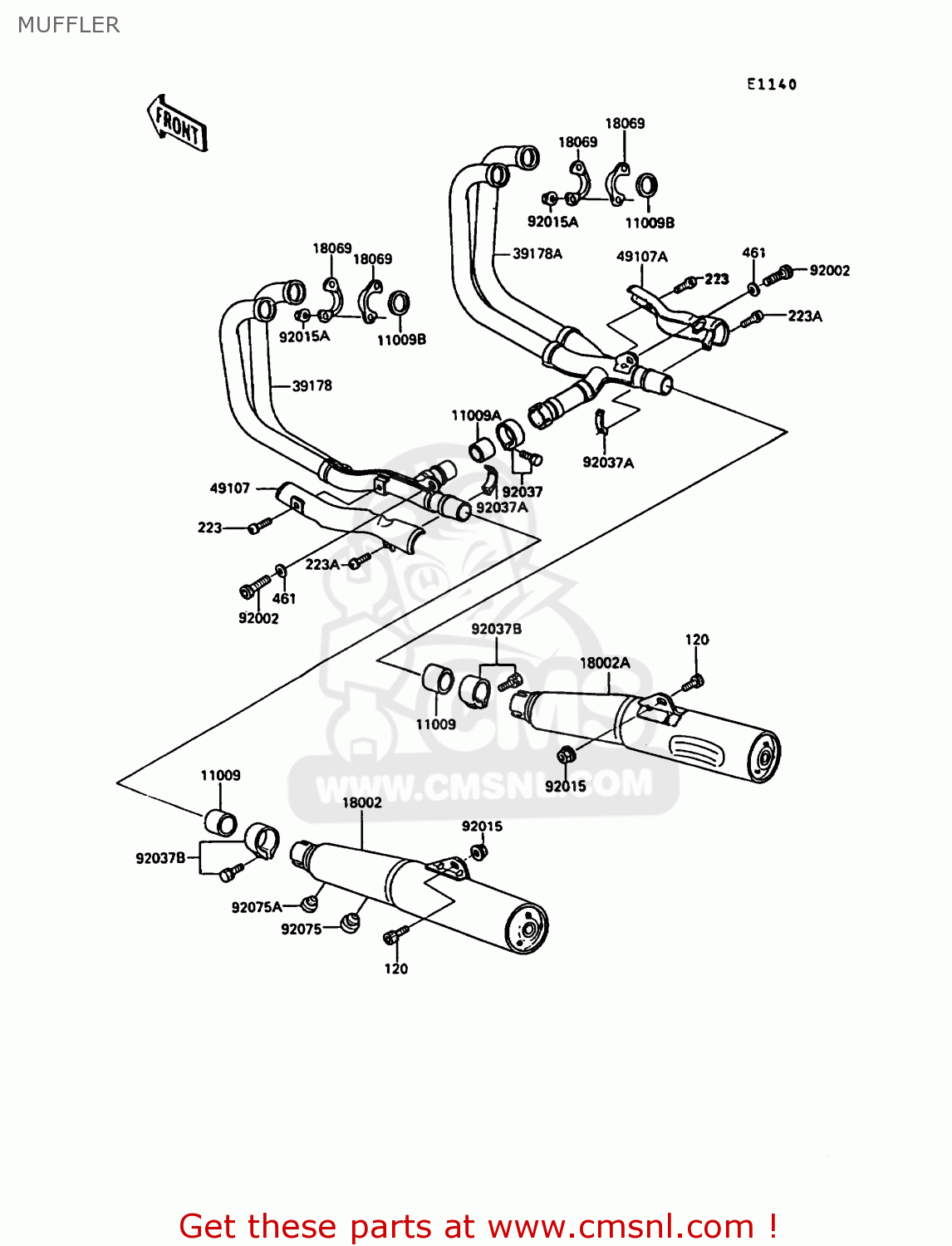 MUFFLER ZX900A7 GPZ900R 1990 EUROPE UK FG NR SD SP