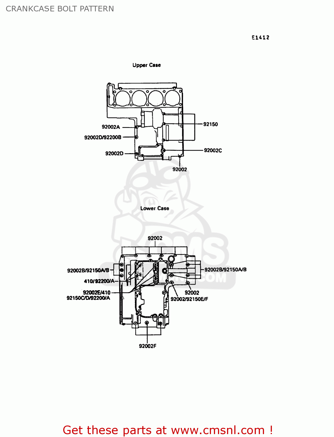 CRANKCASE BOLT PATTERN ZX900A7 GPZ900R 1990 EUROPE UK FG NR SD SP