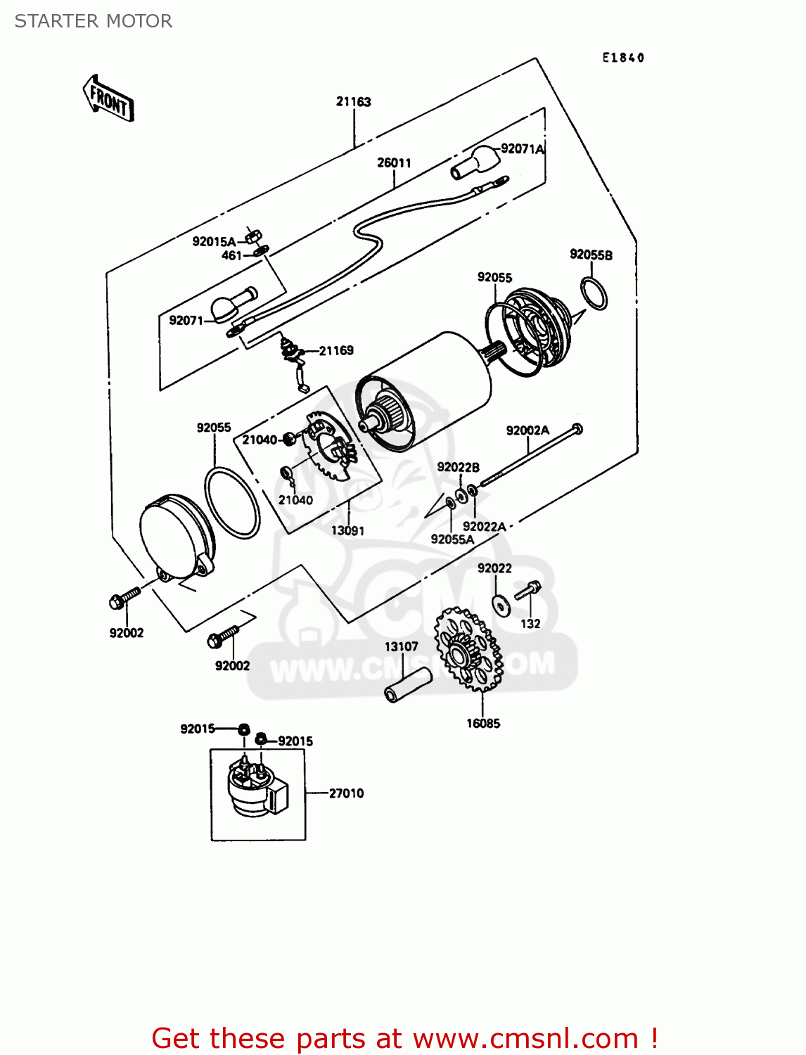 STARTER MOTOR ZX900A7 GPZ900R 1990 EUROPE UK FG NR SD SP