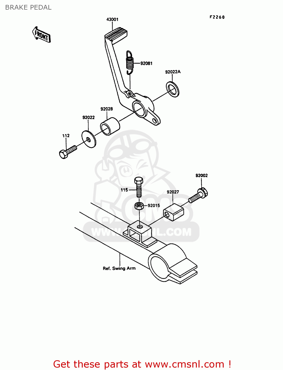 BRAKE PEDAL ZX900A7 GPZ900R 1990 EUROPE UK FG NR SD SP