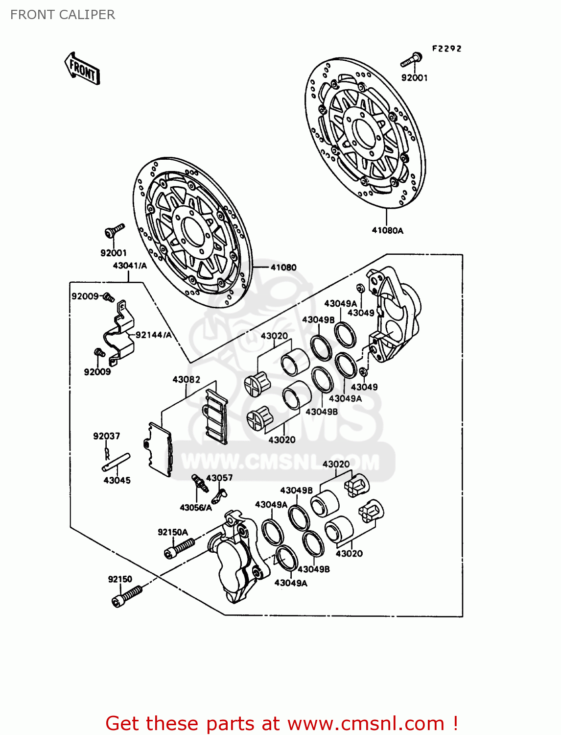 FRONT CALIPER ZX900A7 GPZ900R 1990 EUROPE UK FG NR SD SP