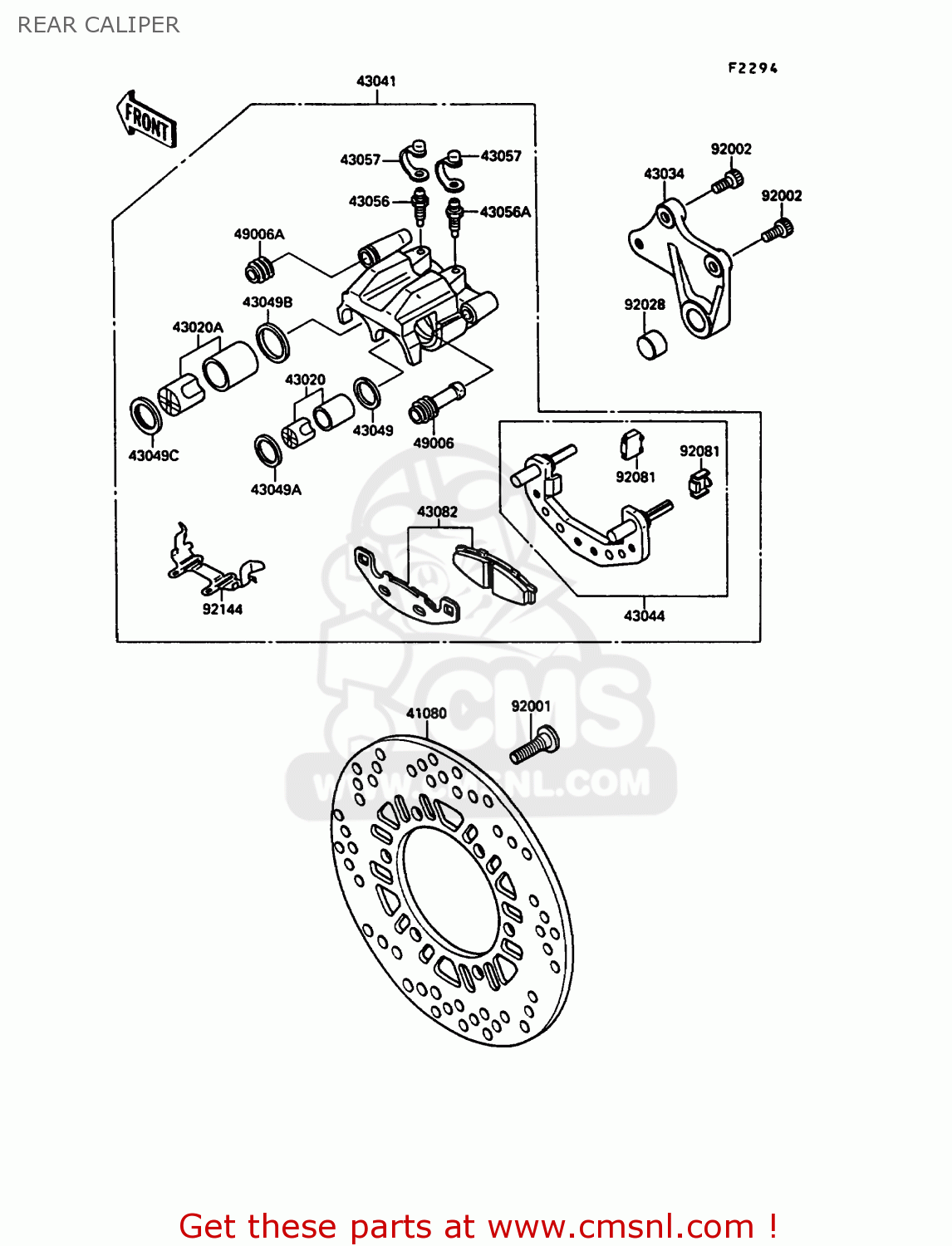 REAR CALIPER ZX900A7 GPZ900R 1990 EUROPE UK FG NR SD SP
