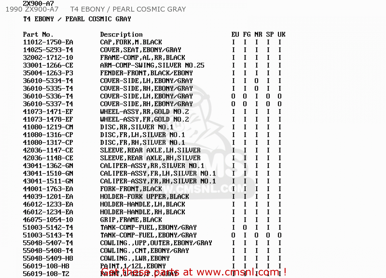 1990 ZX900-A7     T4 EBONY / PEARL COSMIC GRAY ZX900A7 GPZ900R 1990 EUROPE UK FG NR SD SP