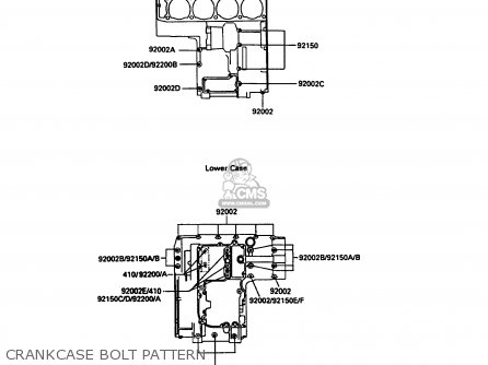 CRANKCASE BOLT PATTERN - ZX900A7 GPZ900R 1990 EUROPE UK FG NR SD SP