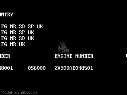 Model Identification - ZX900A7 GPZ900R 1990 EUROPE UK FG NR SD SP