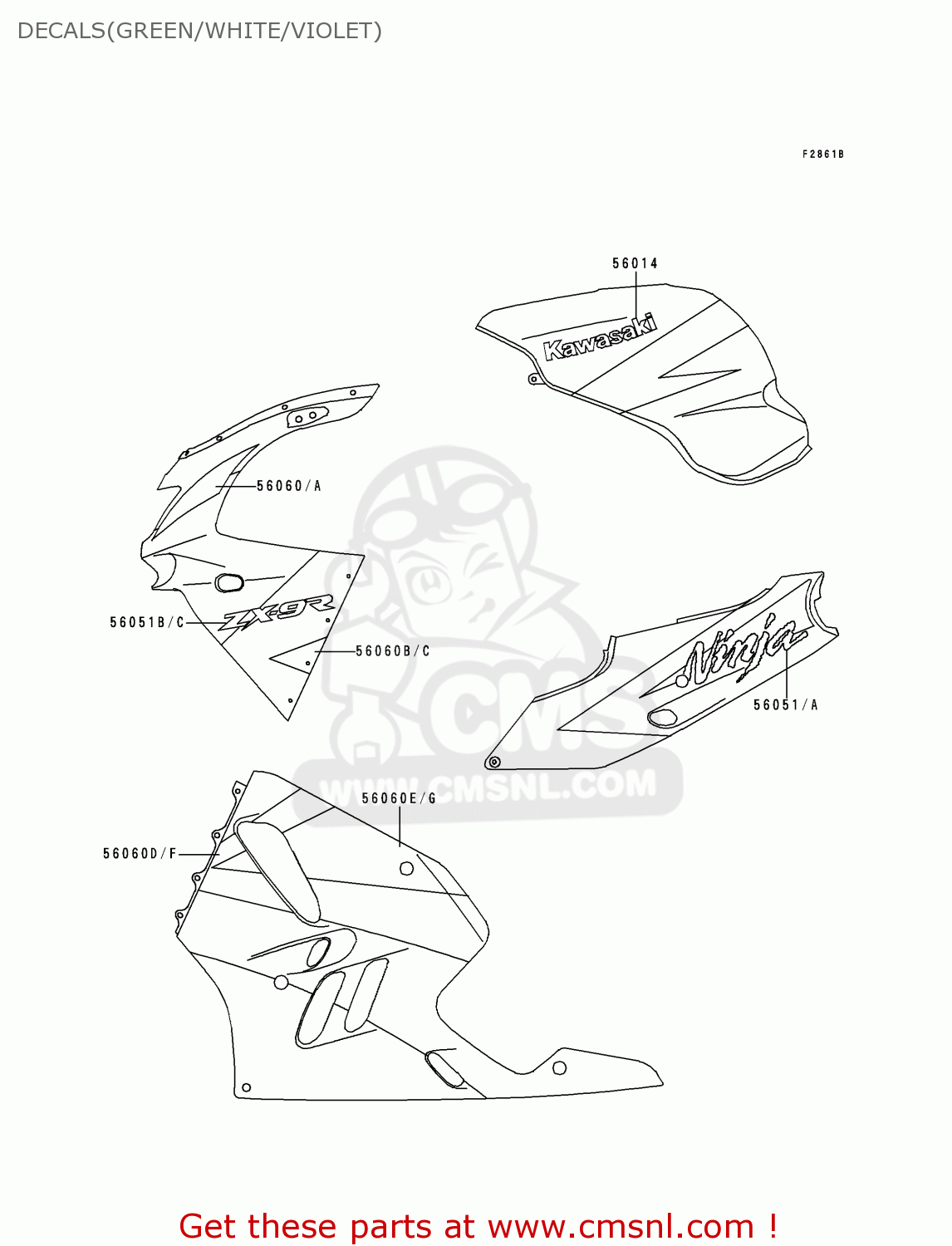 DECALS(GREEN/WHITE/VIOLET) ZX900B1 NINJA ZX9R 1994 EU UK FR NL AR FG GR IT NR SD SP ST