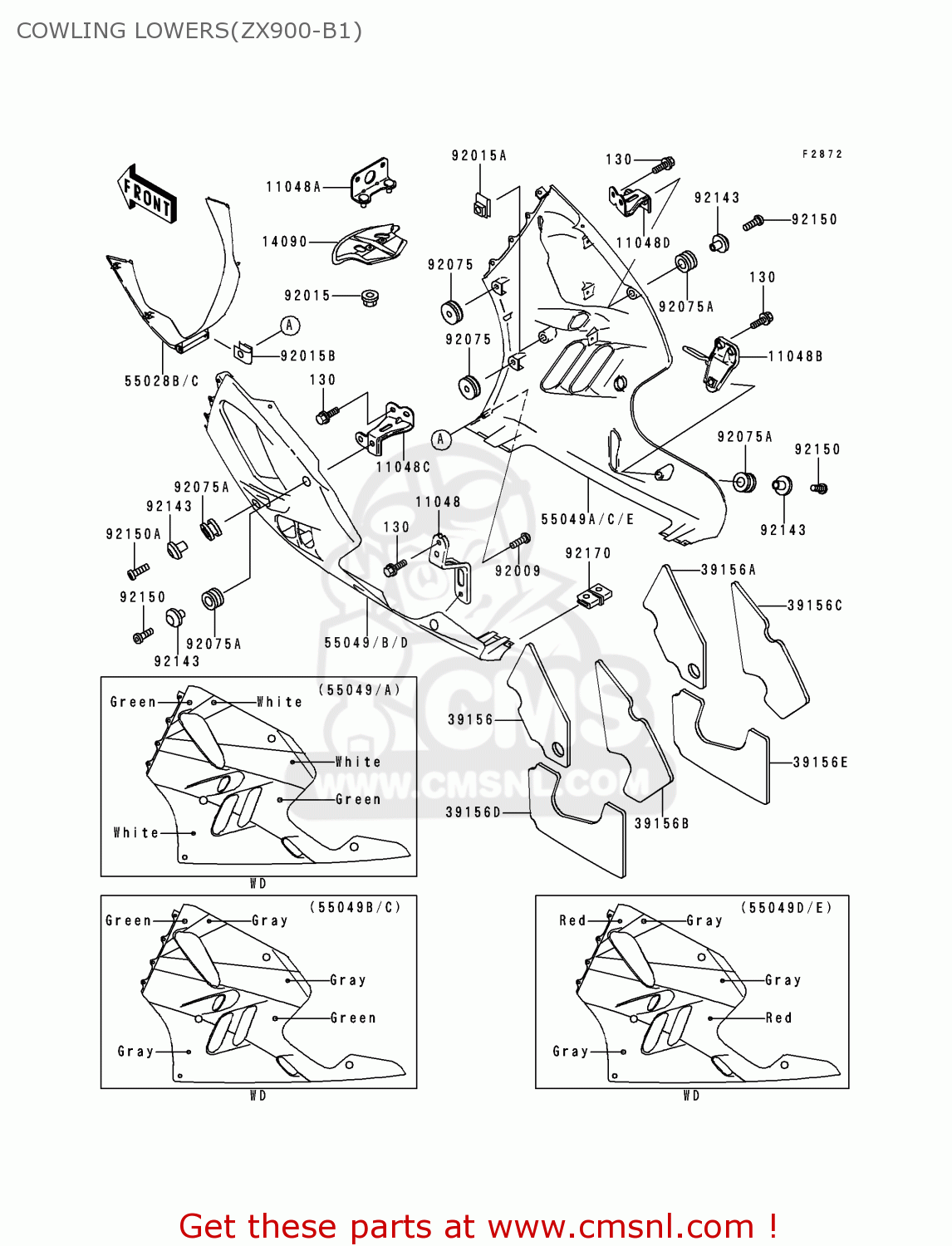 COWLING LOWERS(ZX900-B1) ZX900B1 NINJA ZX9R 1994 EU UK FR NL AR FG GR IT NR SD SP ST