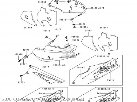 SIDE COVERS/CHAIN COVER(ZX900-B1) - ZX900B1 NINJA ZX9R 1994 EU UK FR NL AR FG GR IT NR SD SP ST