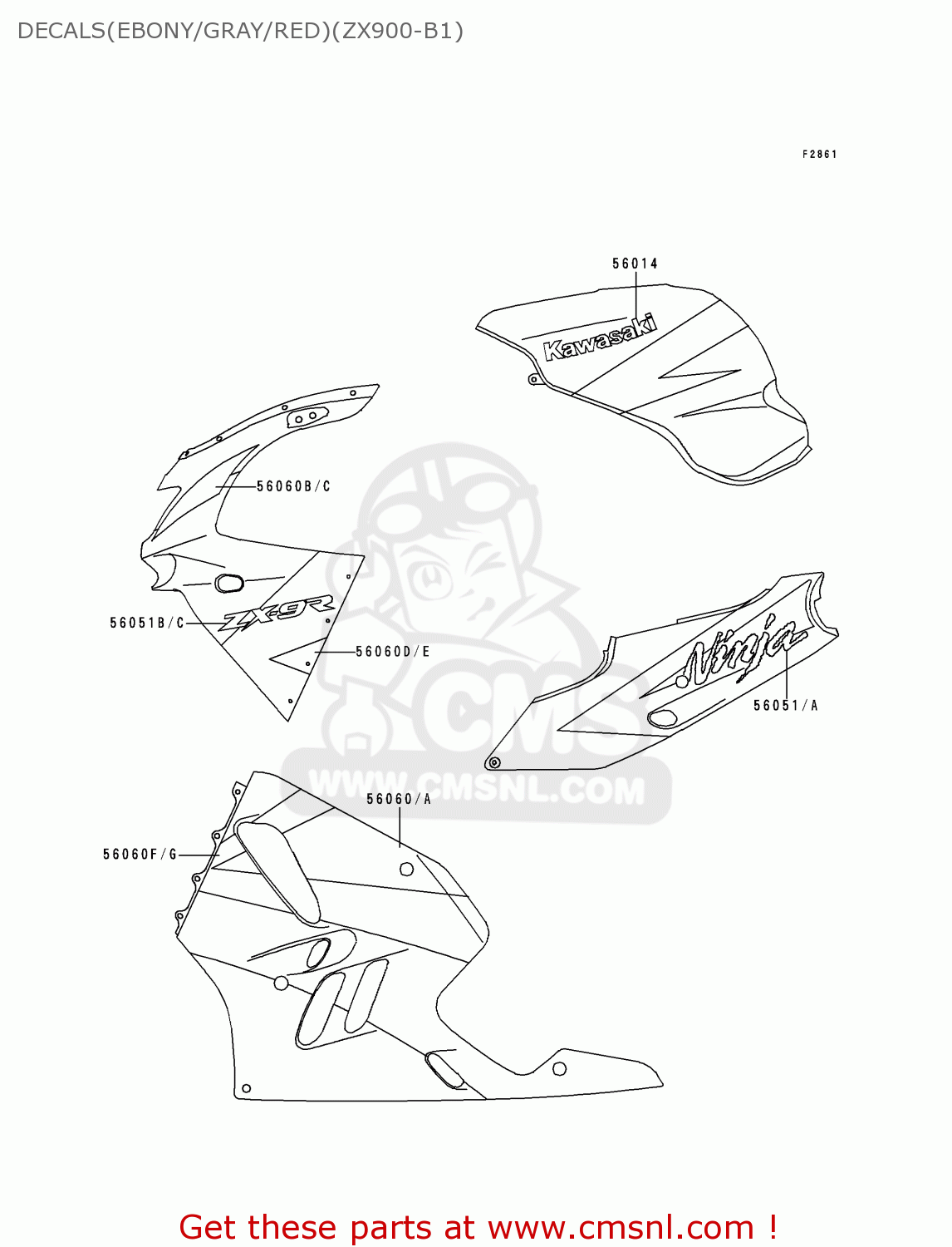 DECALS(EBONY/GRAY/RED)(ZX900-B1) ZX900B1 NINJA ZX9R 1994 USA CALIFORNIA CANADA