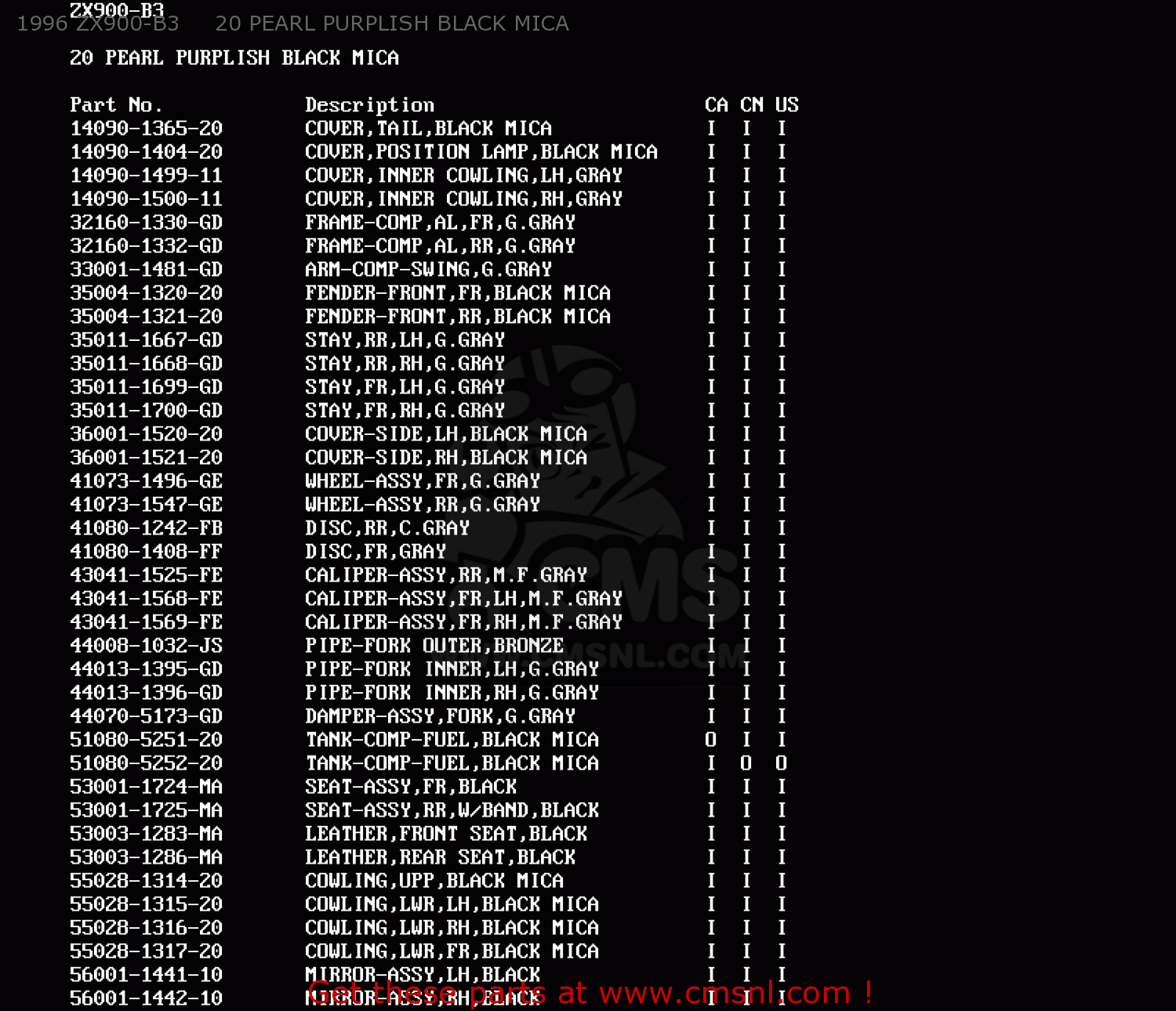 1996 ZX900-B3     20 PEARL PURPLISH BLACK MICA ZX900B1 NINJA ZX9R 1994 USA CALIFORNIA CANADA