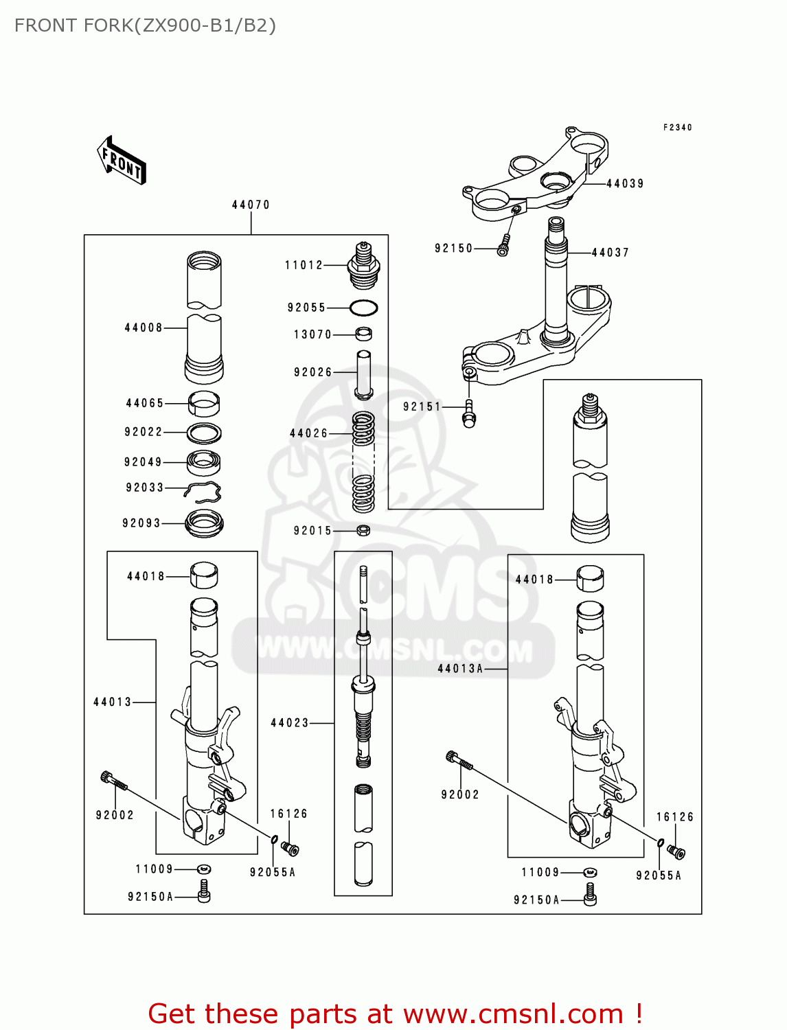 FRONT FORK(ZX900-B1/B2) ZX900B2 NINJA ZX9R 1995 EU UK FR NL AR FG GR IT NR SD SP ST