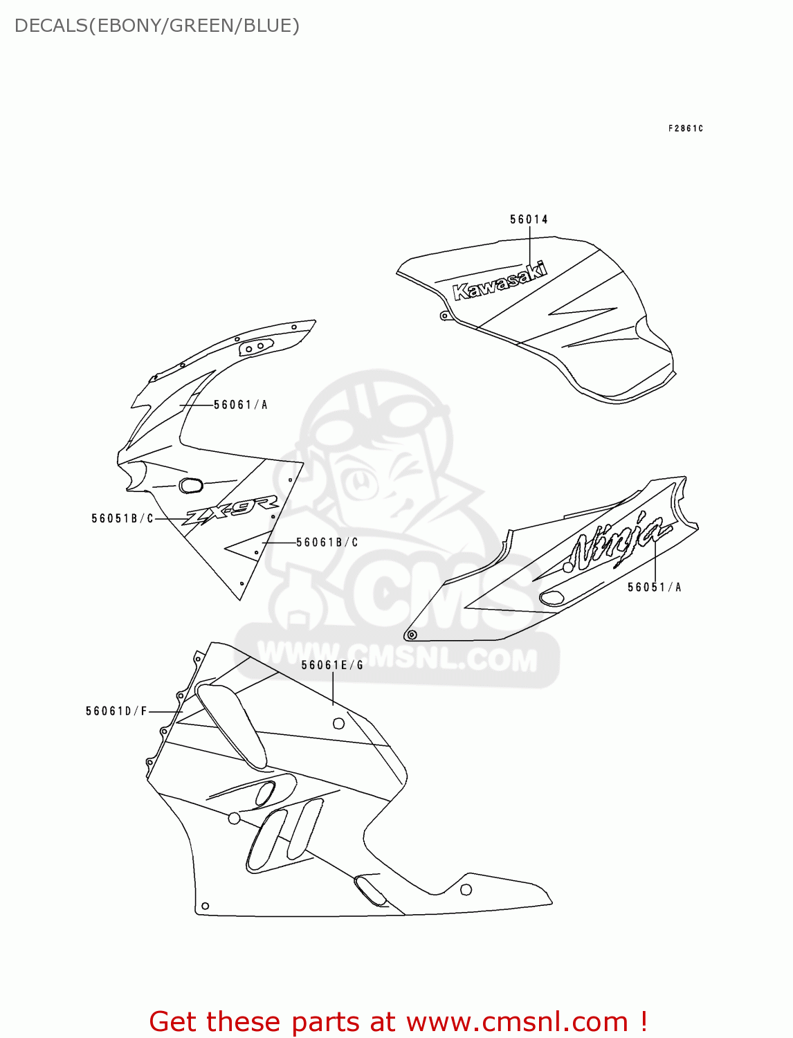 DECALS(EBONY/GREEN/BLUE) ZX900B2 NINJA ZX9R 1995 EU UK FR NL AR FG GR IT NR SD SP ST