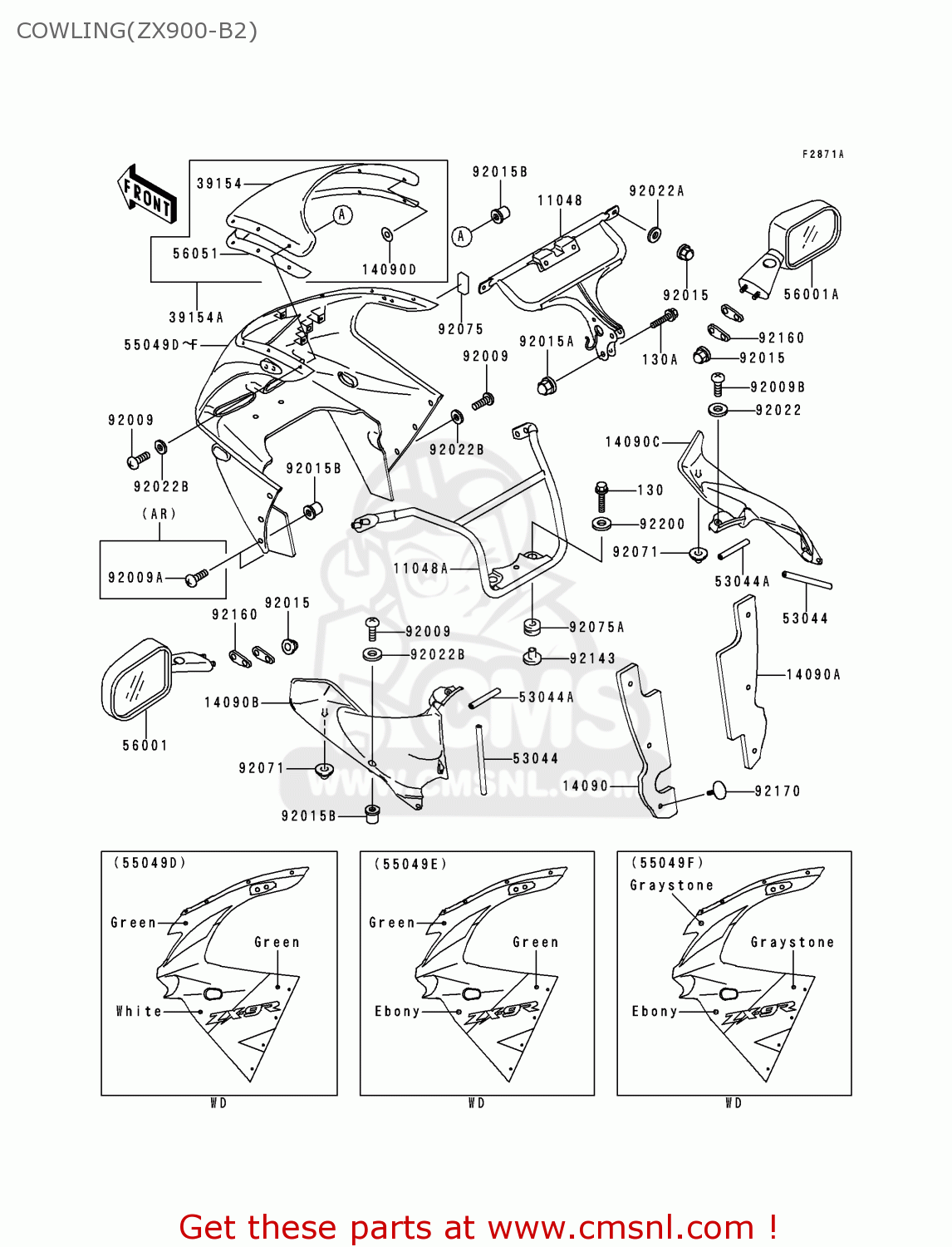 COWLING(ZX900-B2) ZX900B2 NINJA ZX9R 1995 EU UK FR NL AR FG GR IT NR SD SP ST