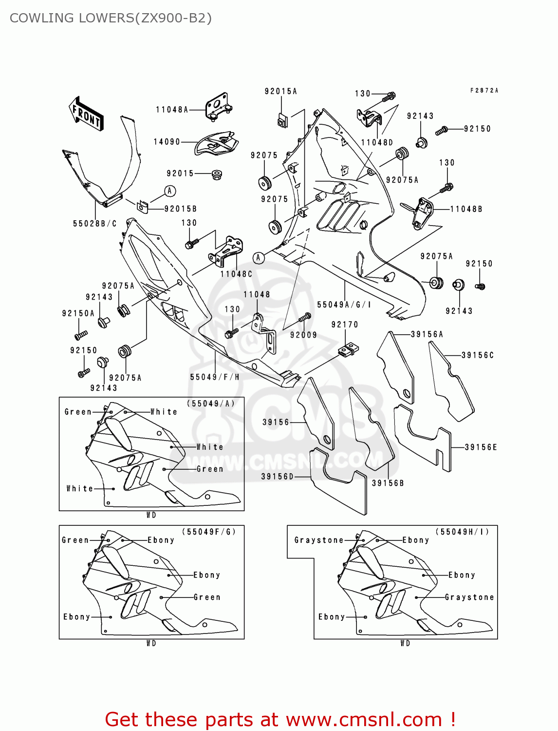 COWLING LOWERS(ZX900-B2) ZX900B2 NINJA ZX9R 1995 EU UK FR NL AR FG GR IT NR SD SP ST