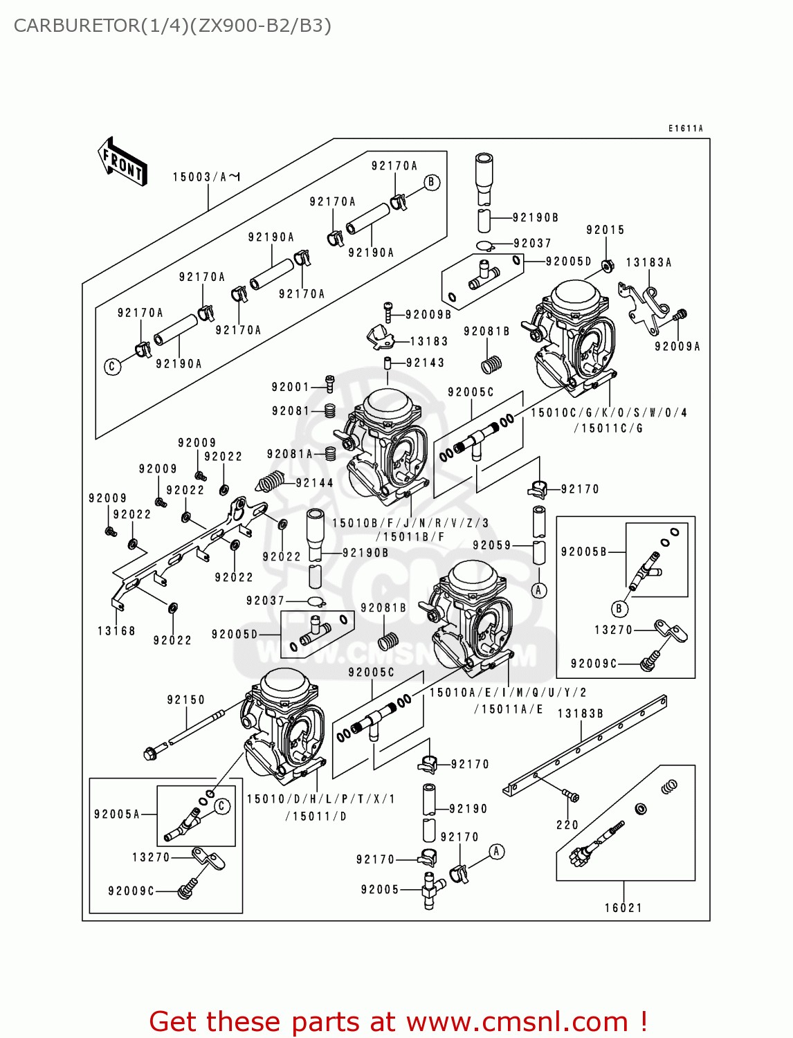 CARBURETOR(1/4)(ZX900-B2/B3) ZX900B3 NINJA ZX9R 1996 EU UK FR NL AR FG GR IT NR SD SP ST