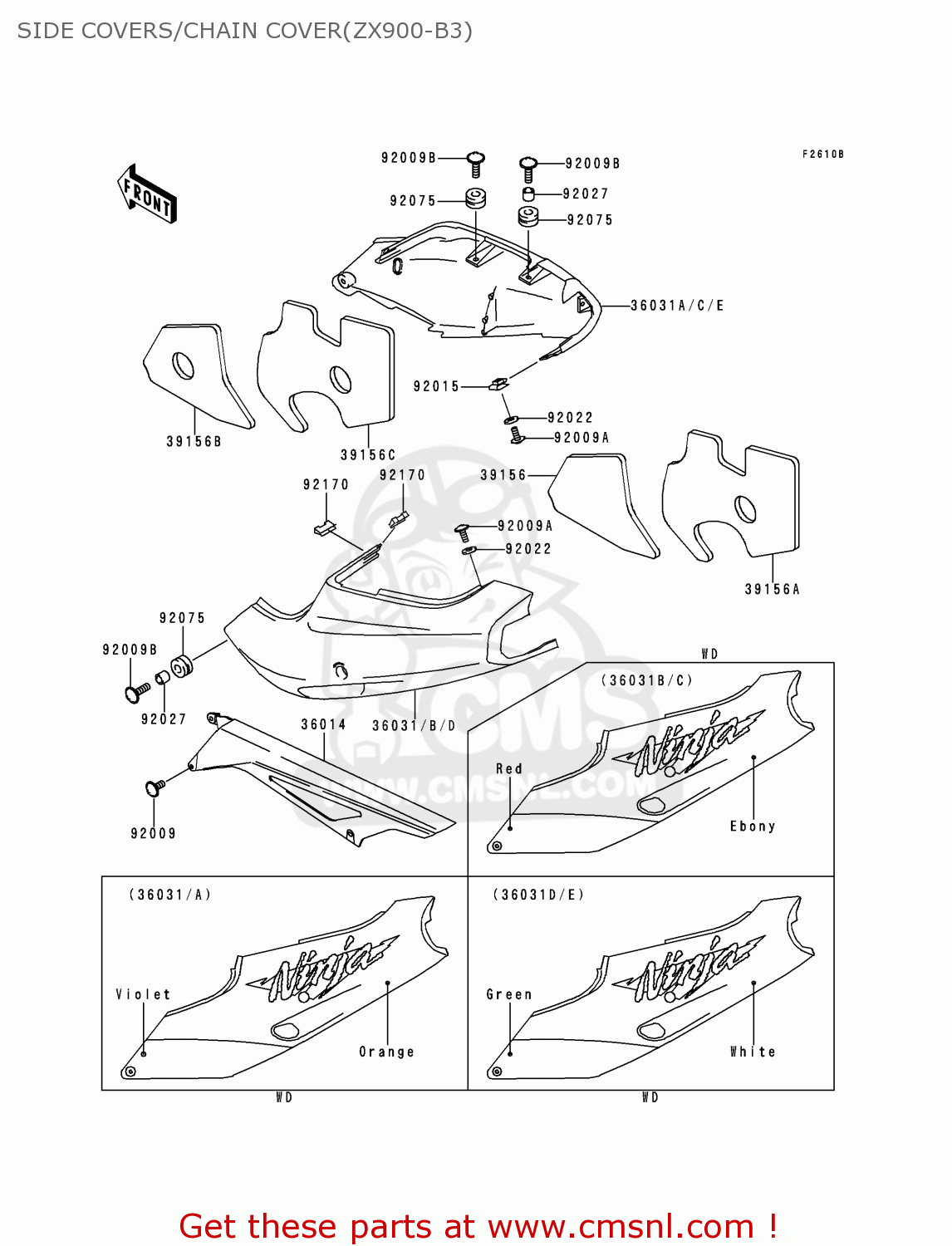 SIDE COVERS/CHAIN COVER(ZX900-B3) ZX900B3 NINJA ZX9R 1996 EU UK FR NL AR FG GR IT NR SD SP ST