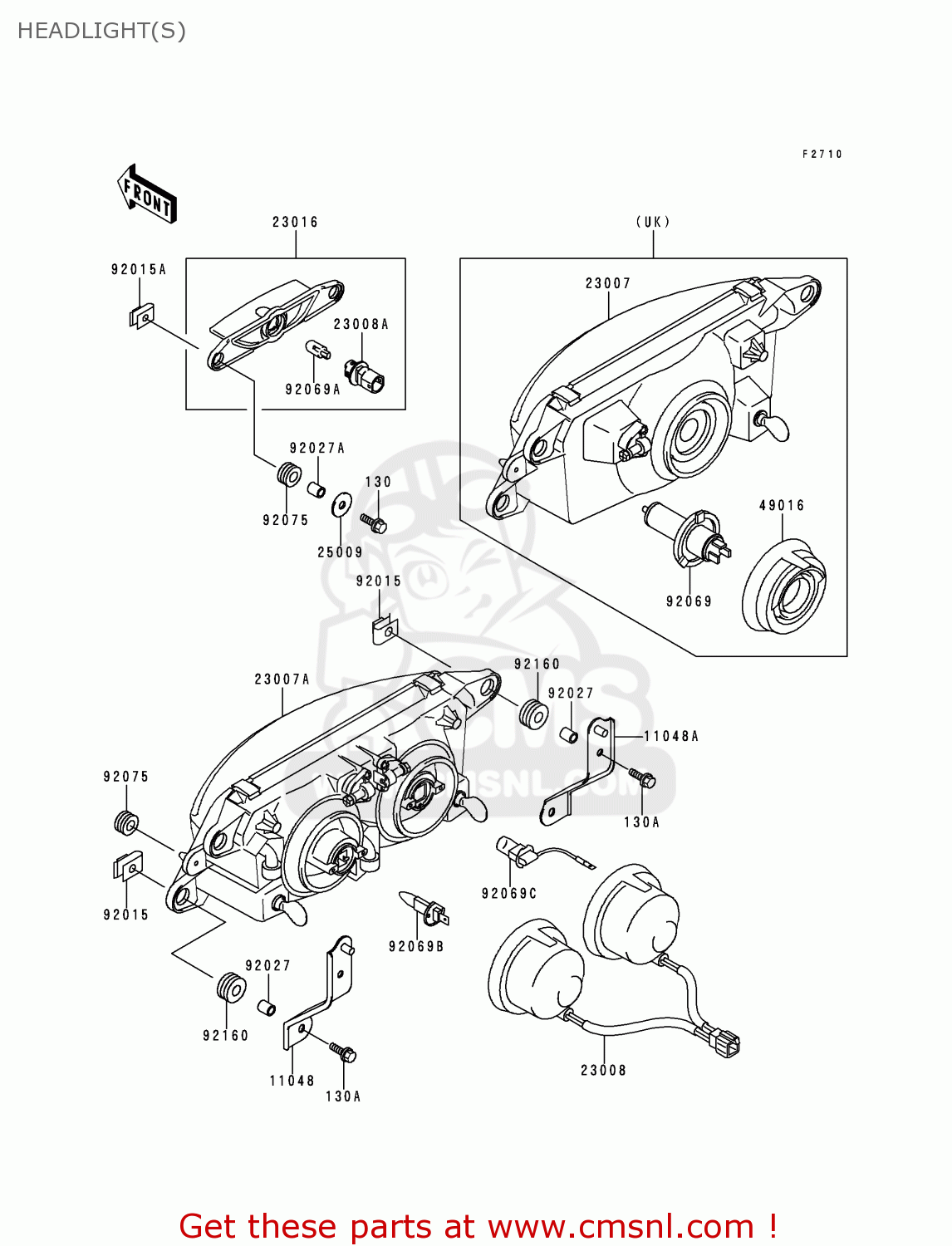 HEADLIGHT(S) ZX900B3 NINJA ZX9R 1996 EU UK FR NL AR FG GR IT NR SD SP ST
