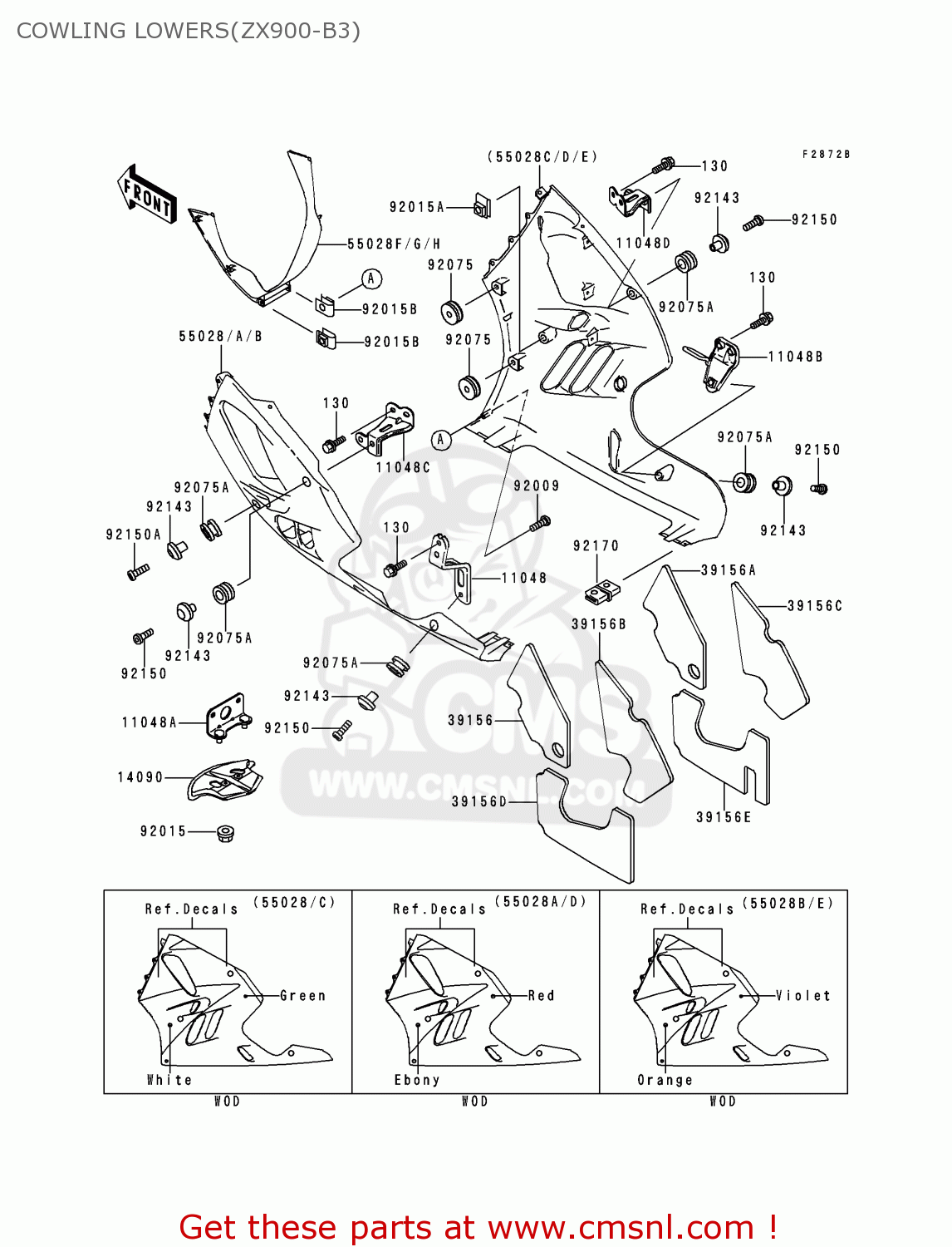 COWLING LOWERS(ZX900-B3) ZX900B3 NINJA ZX9R 1996 EU UK FR NL AR FG GR IT NR SD SP ST