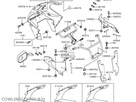 COWLING(ZX900-B3) - ZX900B3 NINJA ZX9R 1996 EU UK FR NL AR FG GR IT NR SD SP ST