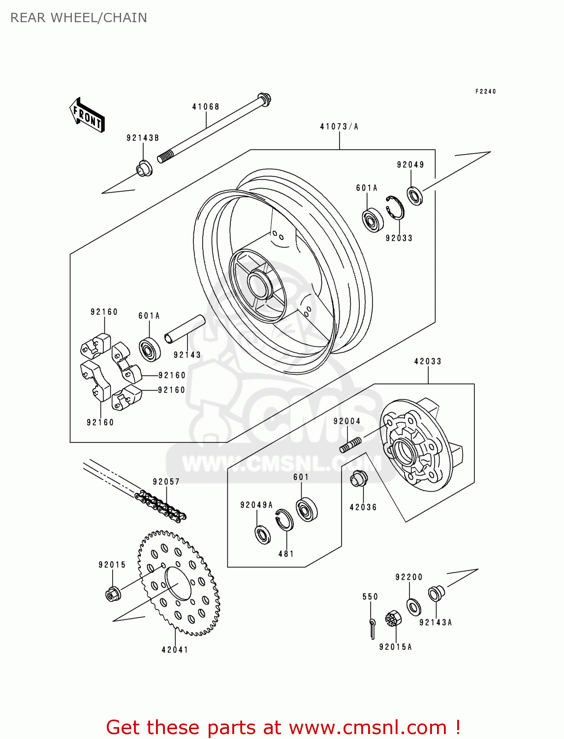 REAR WHEEL/CHAIN ZX900B3 NINJA ZX9R 1996 USA CALIFORNIA CANADA