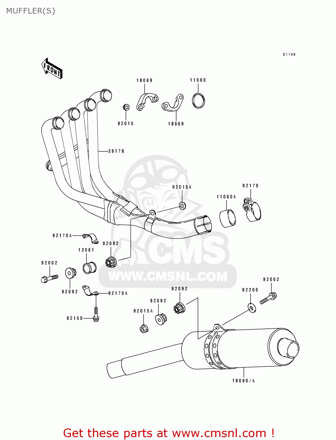 MUFFLER(S) ZX900B4 NINJA ZX9R 1997 EUROPE UK FR NL AR FG GR IT NR SD SP ST