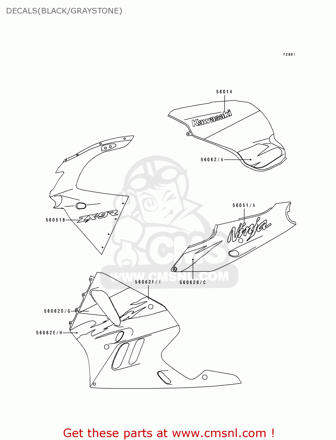 DECALS(BLACK/GRAYSTONE) ZX900B4 NINJA ZX9R 1997 EUROPE UK FR NL AR FG GR IT NR SD SP ST