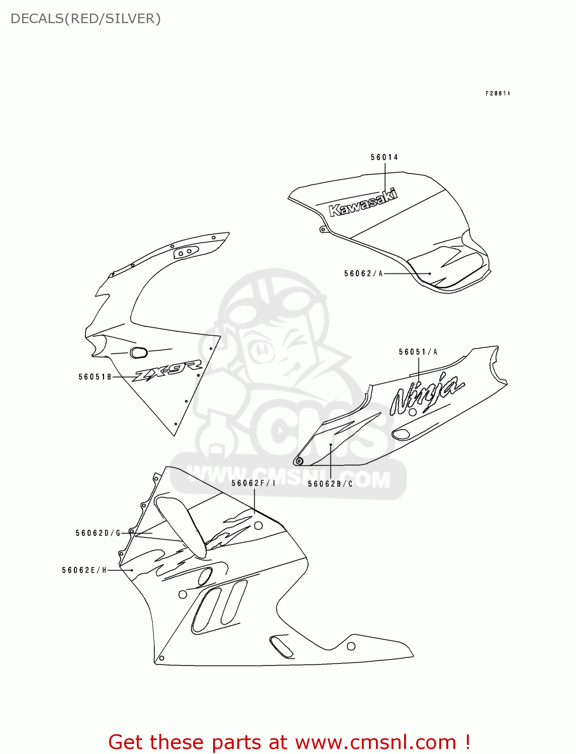 DECALS(RED/SILVER) ZX900B4 NINJA ZX9R 1997 EUROPE UK FR NL AR FG GR IT NR SD SP ST