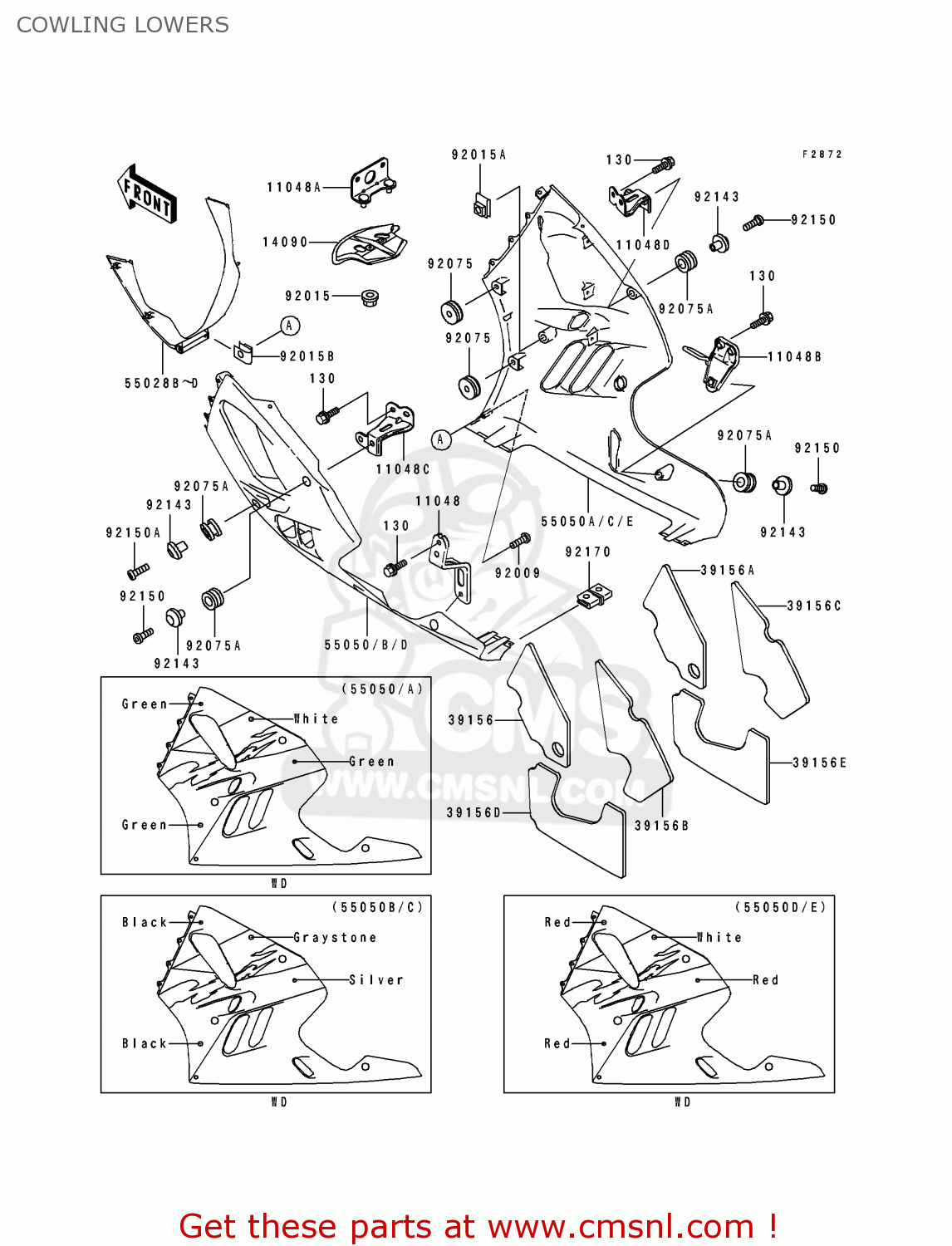 COWLING LOWERS ZX900B4 NINJA ZX9R 1997 EUROPE UK FR NL AR FG GR IT NR SD SP ST