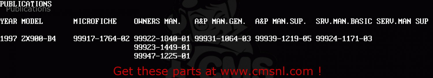 Publications ZX900B4 NINJA ZX9R 1997 EUROPE UK FR NL AR FG GR IT NR SD SP ST