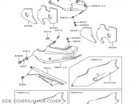 SIDE COVERS/CHAIN COVER - ZX900B4 NINJA ZX9R 1997 EUROPE UK FR NL AR FG GR IT NR SD SP ST