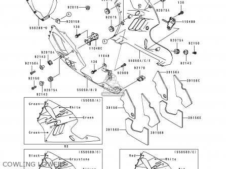 COWLING LOWERS - ZX900B4 NINJA ZX9R 1997 EUROPE UK FR NL AR FG GR IT NR SD SP ST