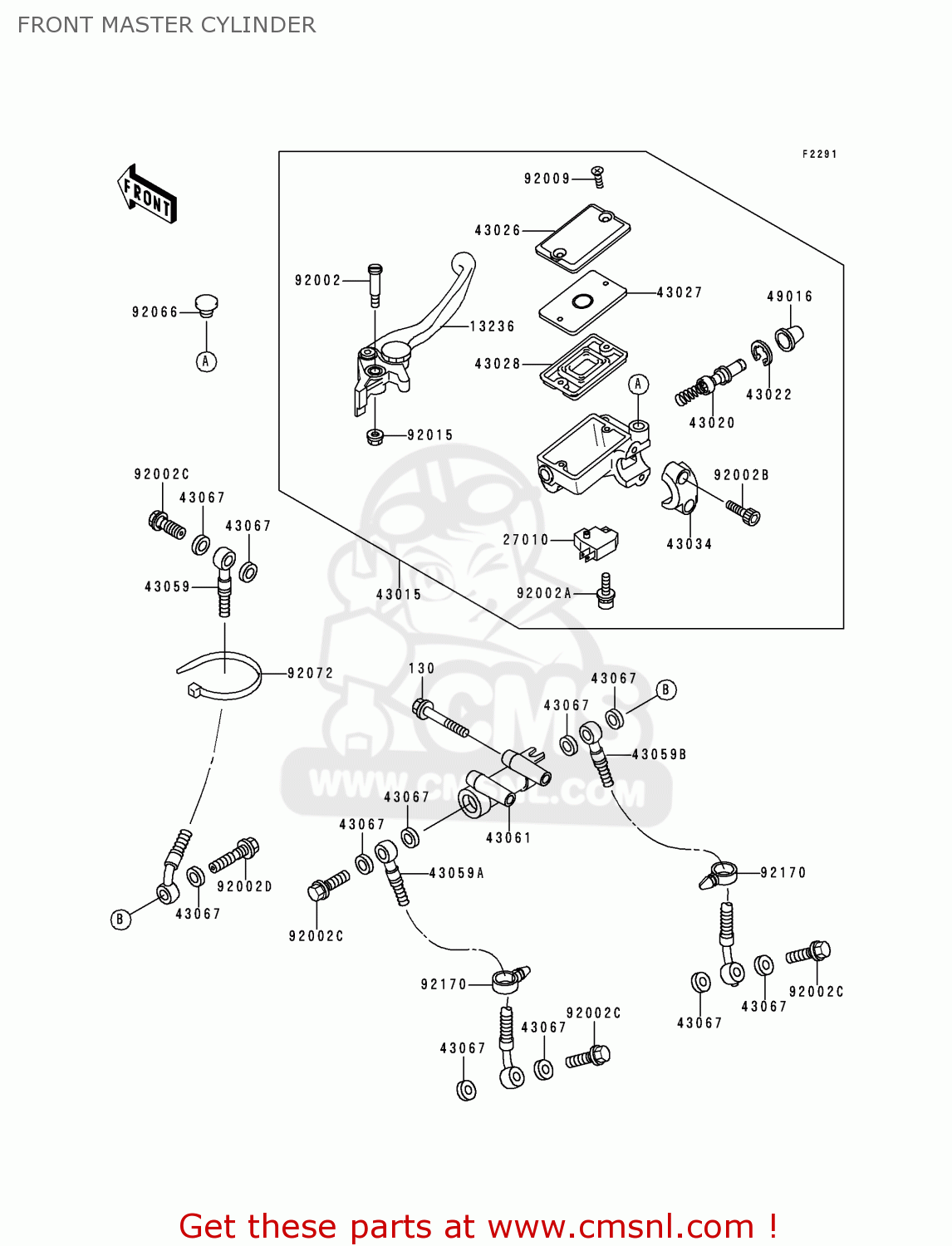 FRONT MASTER CYLINDER ZX900B4 NINJA ZX9R 1997 USA CALIFORNIA CANADA