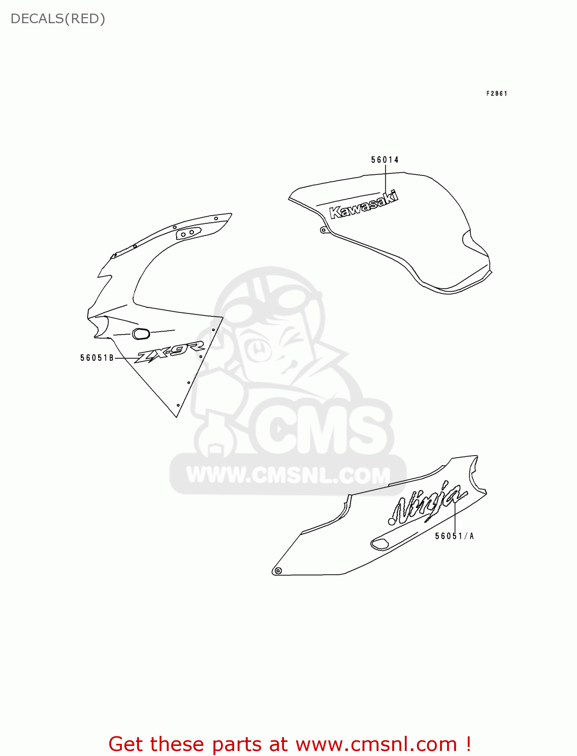 DECALS(RED) ZX900B4 NINJA ZX9R 1997 USA CALIFORNIA CANADA