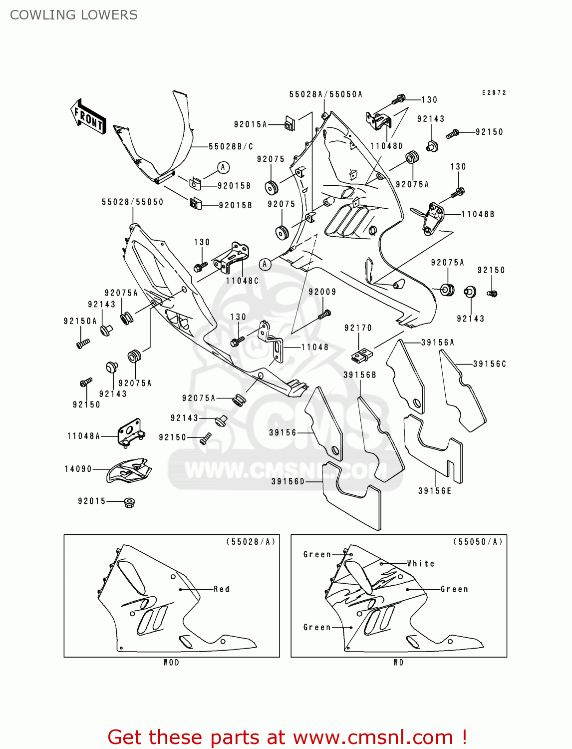 COWLING LOWERS ZX900B4 NINJA ZX9R 1997 USA CALIFORNIA CANADA