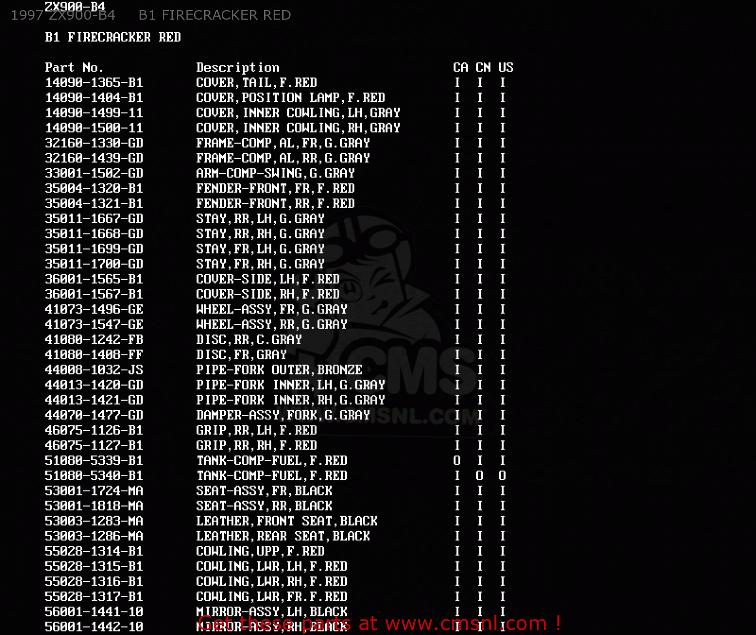 1997 ZX900-B4     B1 FIRECRACKER RED ZX900B4 NINJA ZX9R 1997 USA CALIFORNIA CANADA