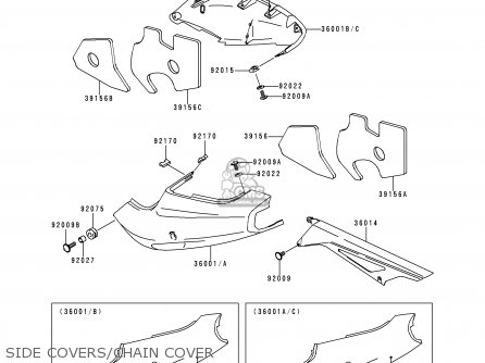 SIDE COVERS/CHAIN COVER - ZX900B4 NINJA ZX9R 1997 USA CALIFORNIA CANADA