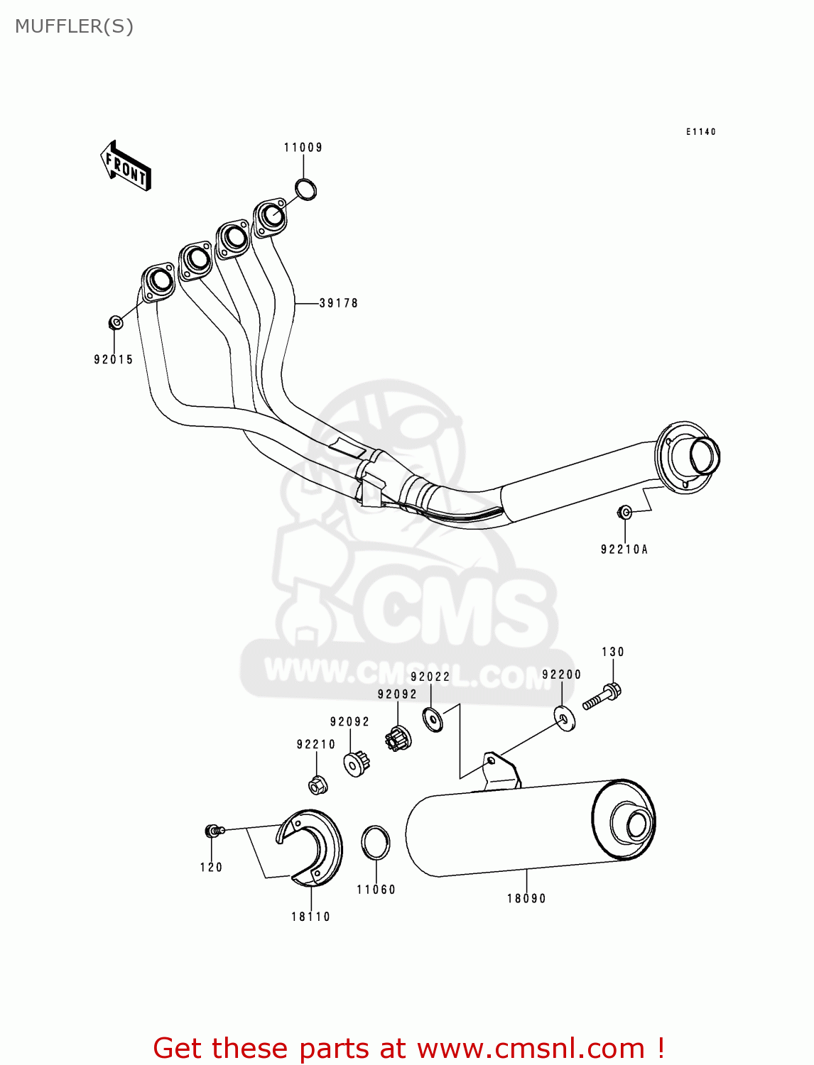 MUFFLER(S) ZX900C1 NINJA ZX9R 1998 EUROPE UK FR NL AR FG GR IT NR SD SP