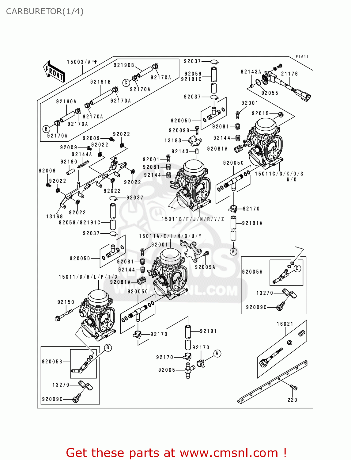CARBURETOR(1/4) ZX900C1 NINJA ZX9R 1998 EUROPE UK FR NL AR FG GR IT NR SD SP