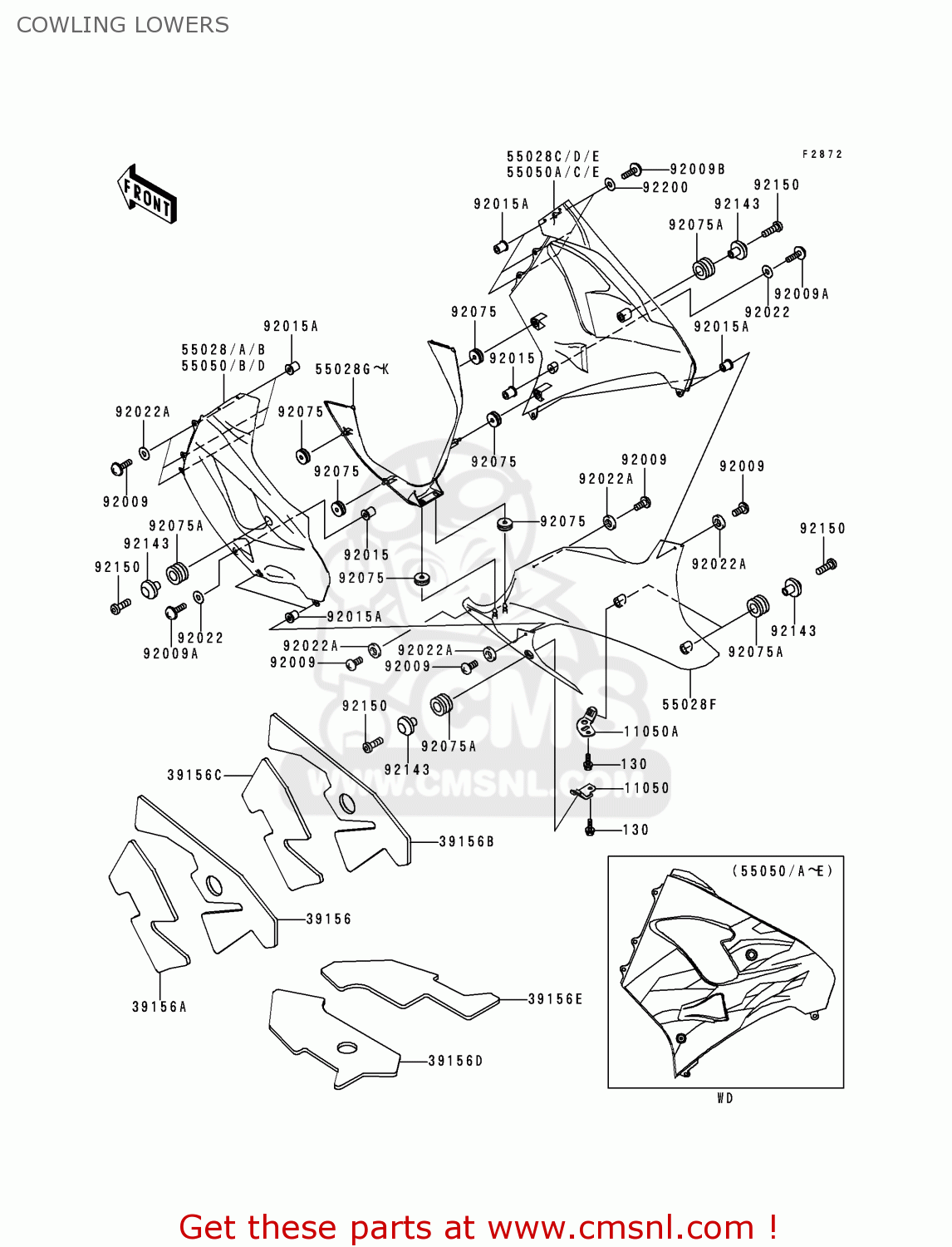 COWLING LOWERS ZX900C1 NINJA ZX9R 1998 EUROPE UK FR NL AR FG GR IT NR SD SP