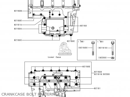 CRANKCASE BOLT PATTERN - ZX900C1 NINJA ZX9R 1998 EUROPE UK FR NL AR FG GR IT NR SD SP
