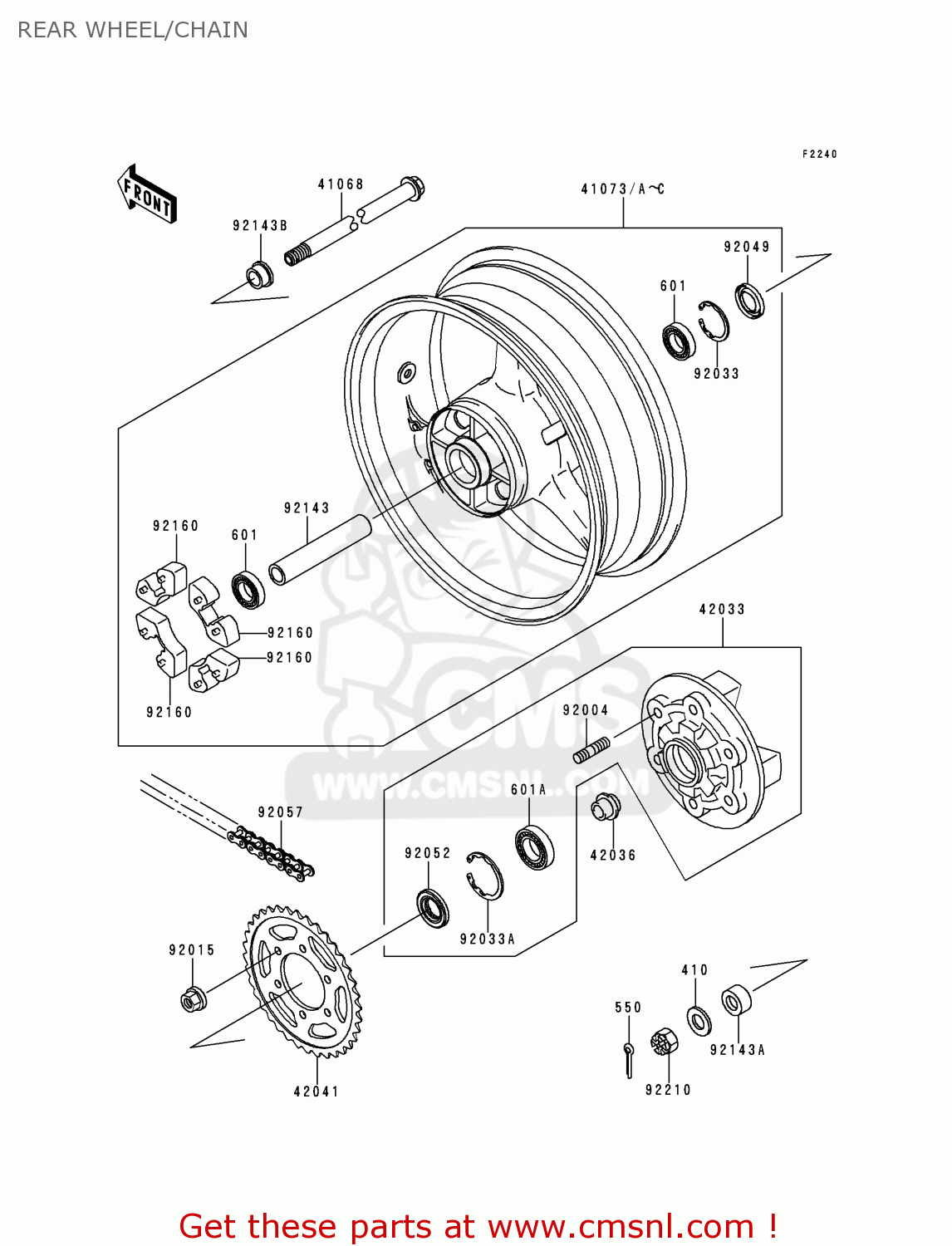 REAR WHEEL/CHAIN ZX900C1 NINJA ZX9R 1998 USA CALIFORNIA CANADA