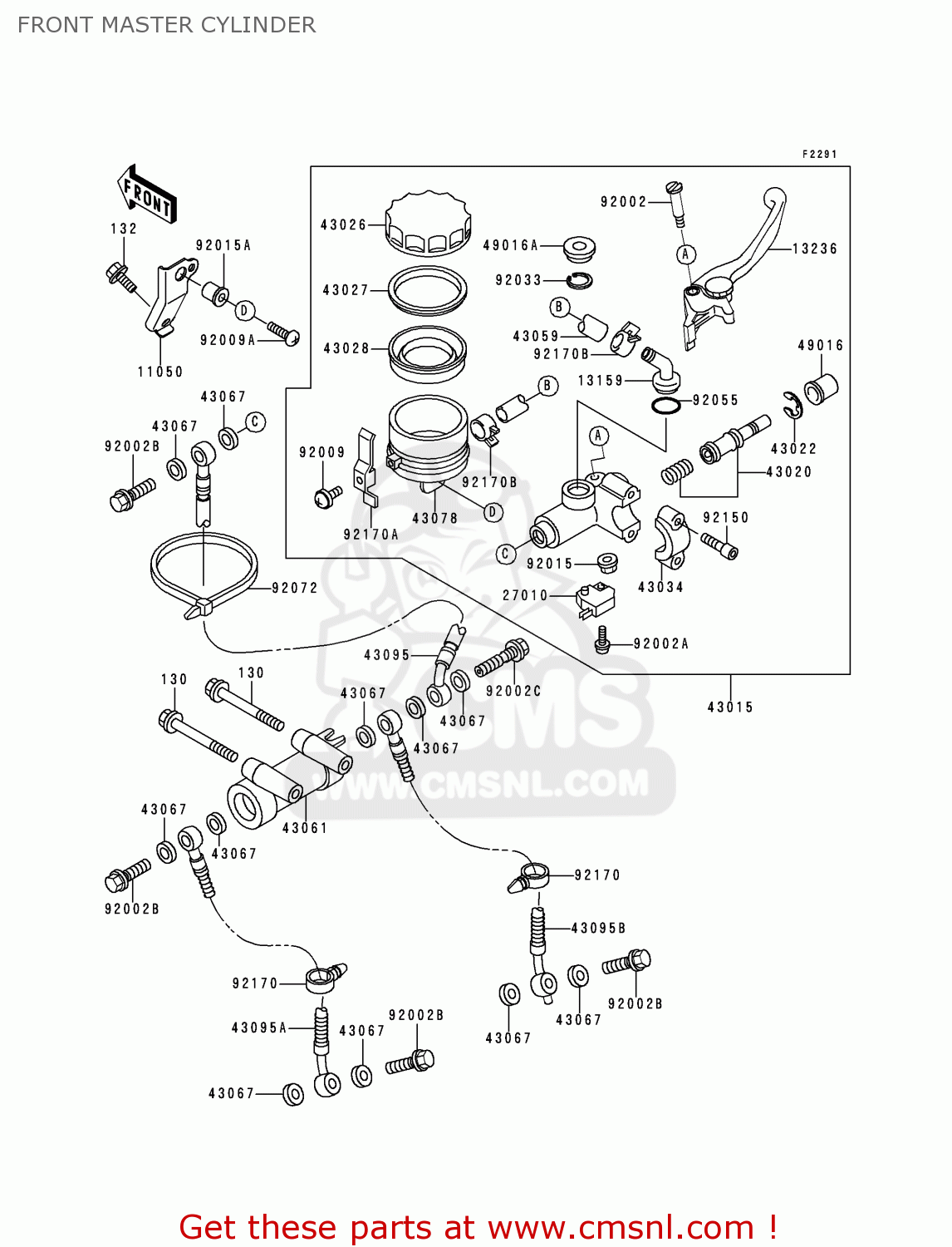 FRONT MASTER CYLINDER ZX900C1 NINJA ZX9R 1998 USA CALIFORNIA CANADA