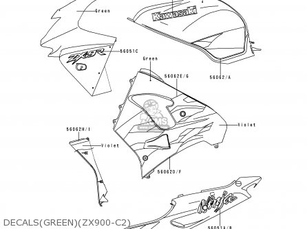 Kawasaki ZX900D2 NINJA ZX9R 1999 FG ST parts lists and