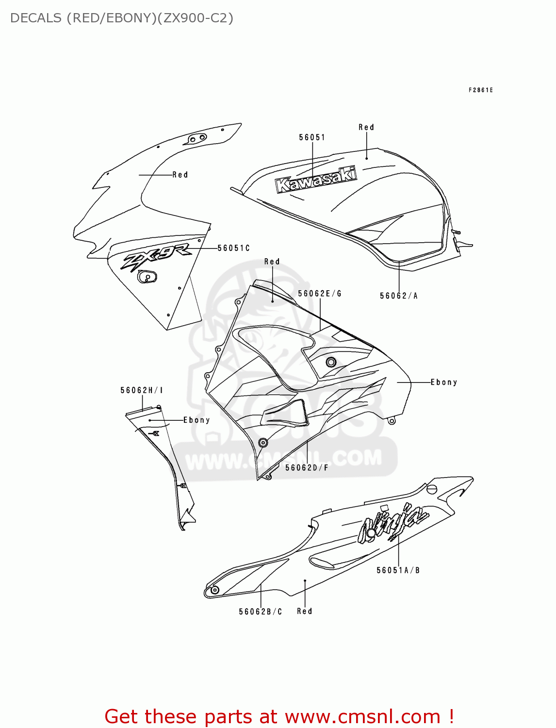 DECALS (RED/EBONY)(ZX900-C2) ZX900C2 NINJA ZX9R 1999 USA CALIFORNIA CANADA