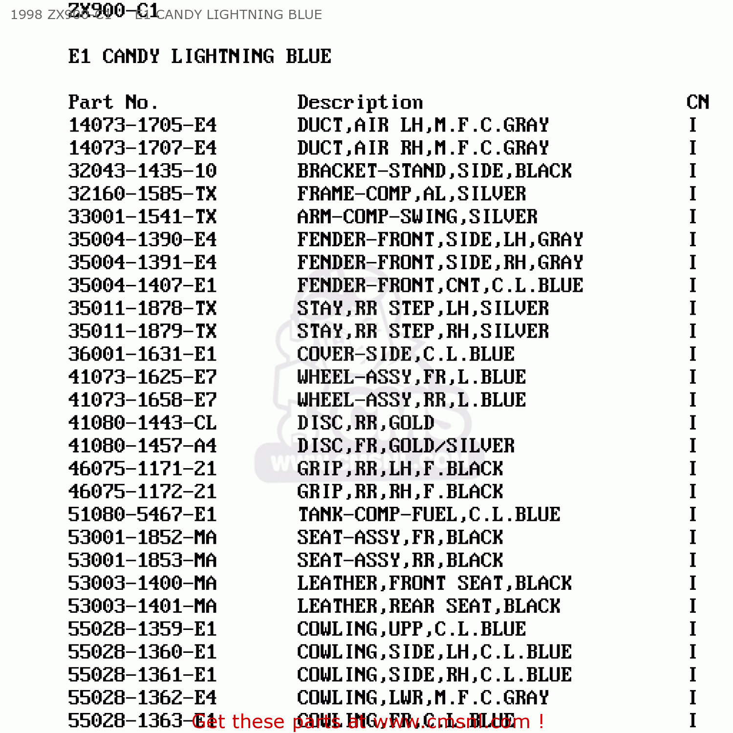 1998 ZX900-C1     E1 CANDY LIGHTNING BLUE ZX900C2 NINJA ZX9R 1999 USA CALIFORNIA CANADA