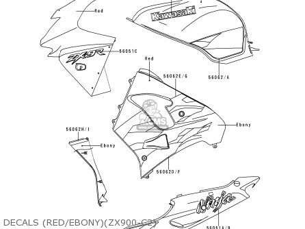 DECALS (RED/EBONY)(ZX900-C2) - ZX900C2 NINJA ZX9R 1999 USA CALIFORNIA CANADA