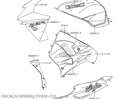 DECALS(GREEN)(ZX900-C2) - ZX900C2 NINJA ZX9R 1999 USA CALIFORNIA CANADA