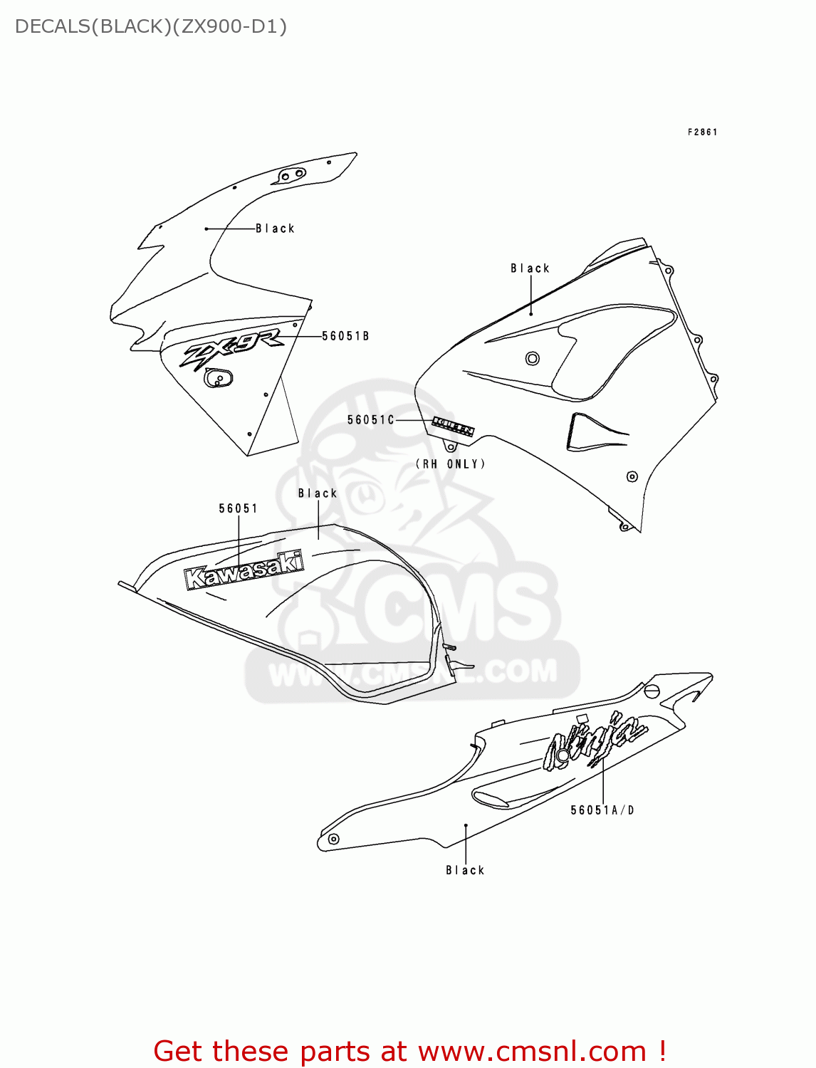 DECALS(BLACK)(ZX900-D1) ZX900D1 NINJA ZX9R 1998 FG ST