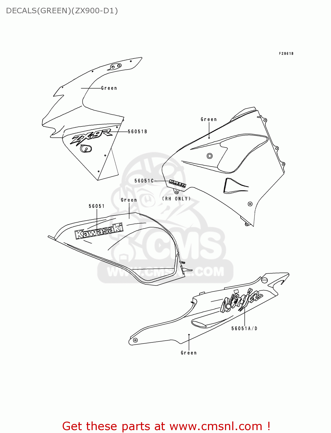 DECALS(GREEN)(ZX900-D1) ZX900D1 NINJA ZX9R 1998 FG ST